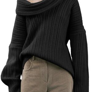 Women's Black Ribbed Sweater L